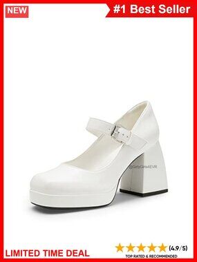 Mary Jane Platform Chunky High Heels Square Toe Buckle Pumps